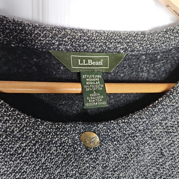LL Bean Button Front Fleece Cardigan Sweater Jacket Size L Womens Black Tan Cozy - Picture 6 of 8